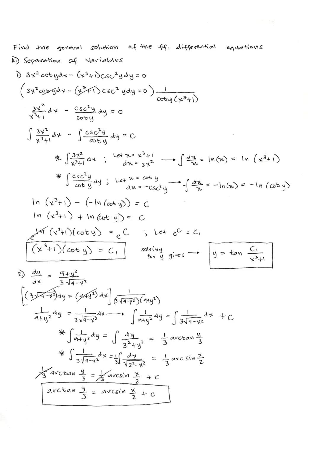 Separable /Homogeneous
Variable
x²y² = 4x² + xy + 2y²
x ²
dy
2
du = 4x² + 7 xy + 2y ²
Let y = VX
ī
x² (vdx + xdv) = 4x² + 7x²v + 2√² x²
dx
d