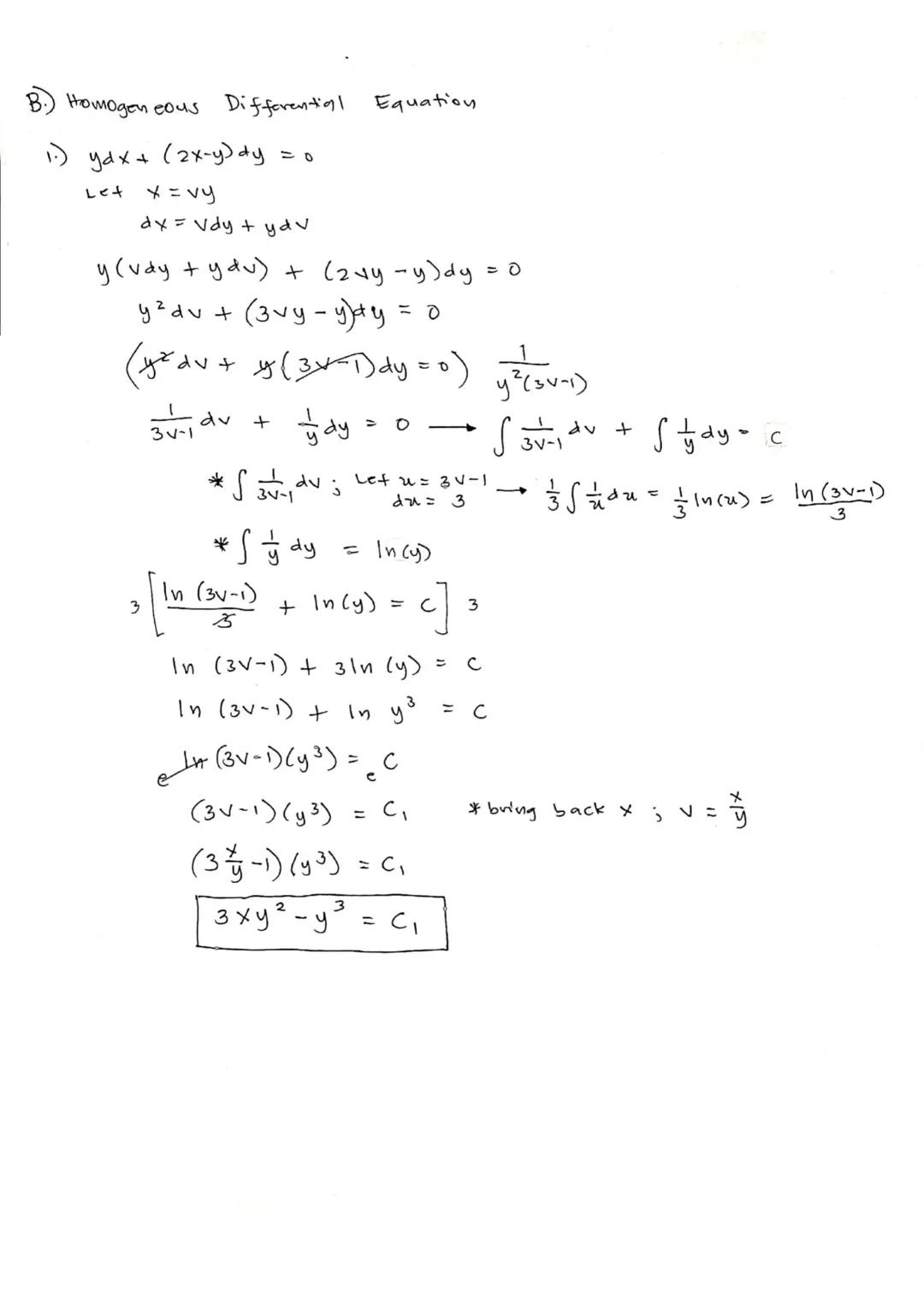 Separable /Homogeneous
Variable
x²y² = 4x² + xy + 2y²
x ²
dy
2
du = 4x² + 7 xy + 2y ²
Let y = VX
ī
x² (vdx + xdv) = 4x² + 7x²v + 2√² x²
dx
d