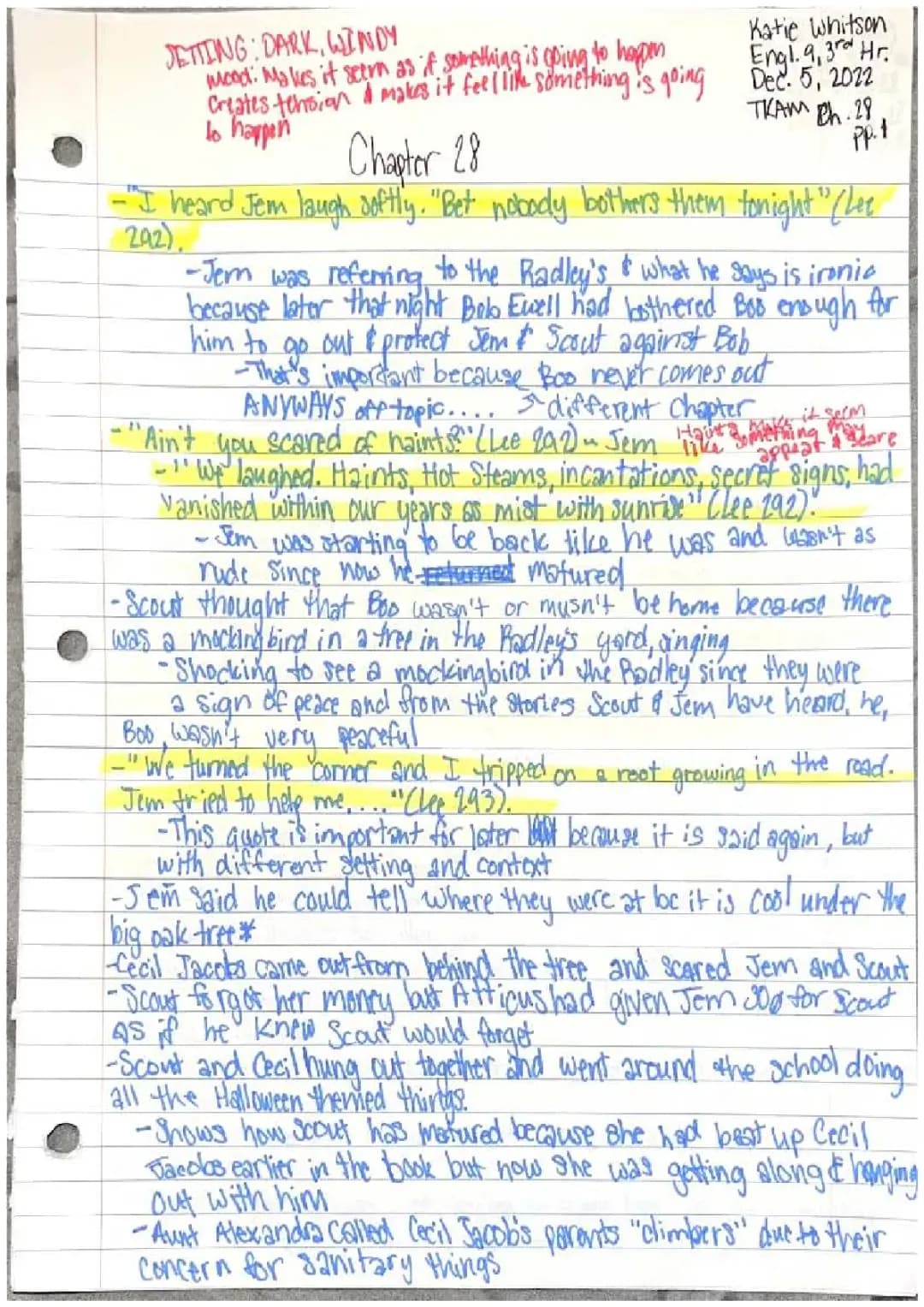 To Kill a Mockingbird Chapter 28-31 Notes, Summaries, and Quotes