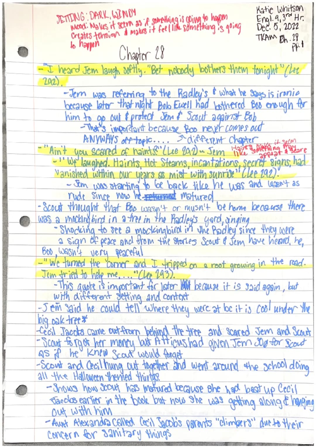 
<p>In chapter 28 of "To Kill a Mockingbird," Jem expresses his skepticism about anyone bothering the Radleys on Halloween night. However, l