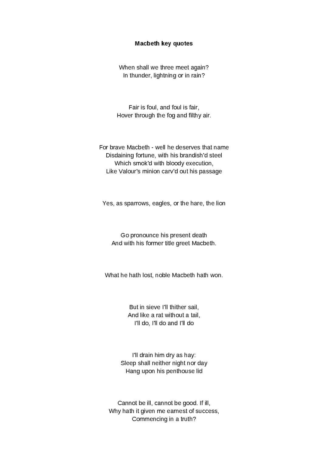 Key Macbeth Quotes