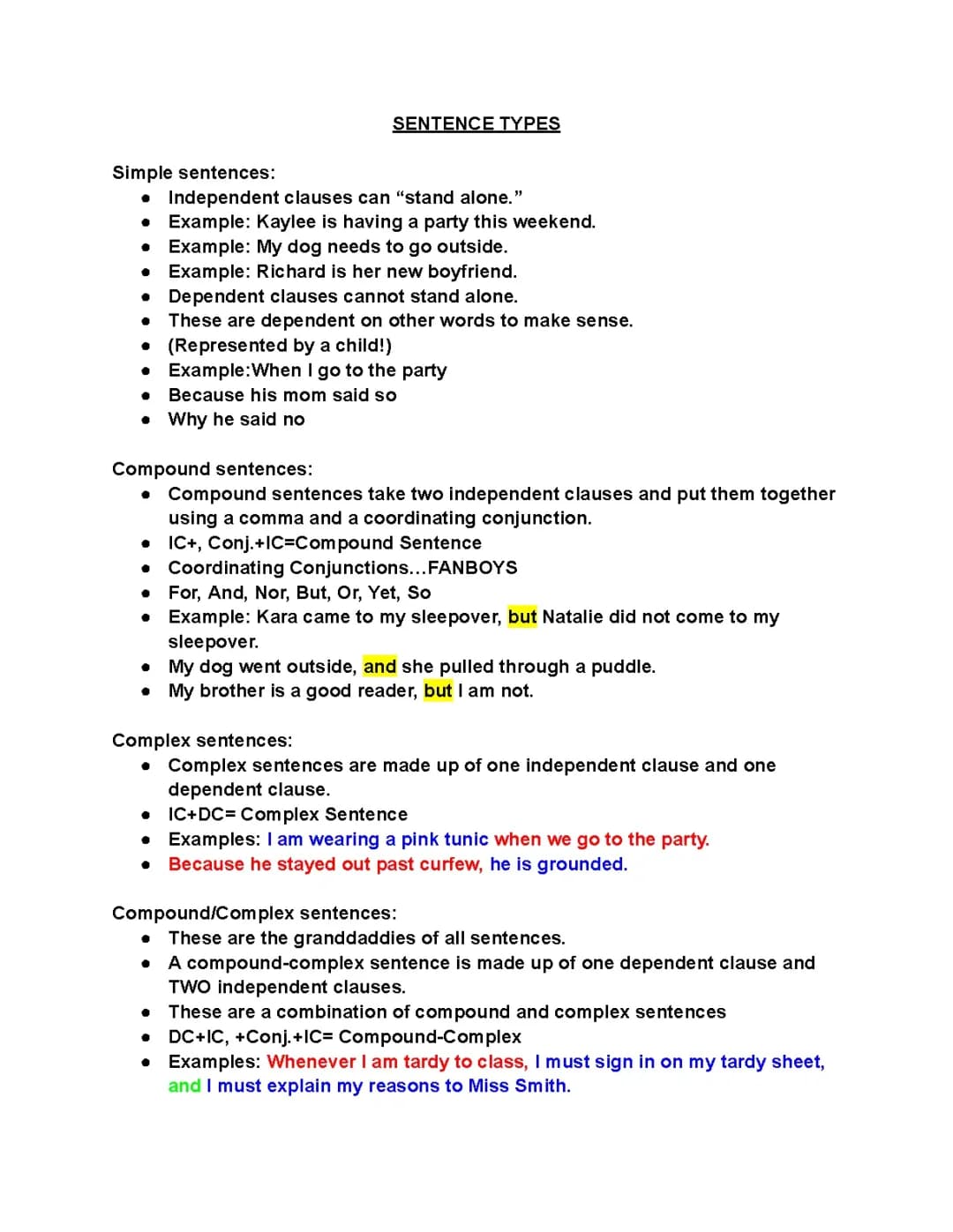 Sentence types notes 