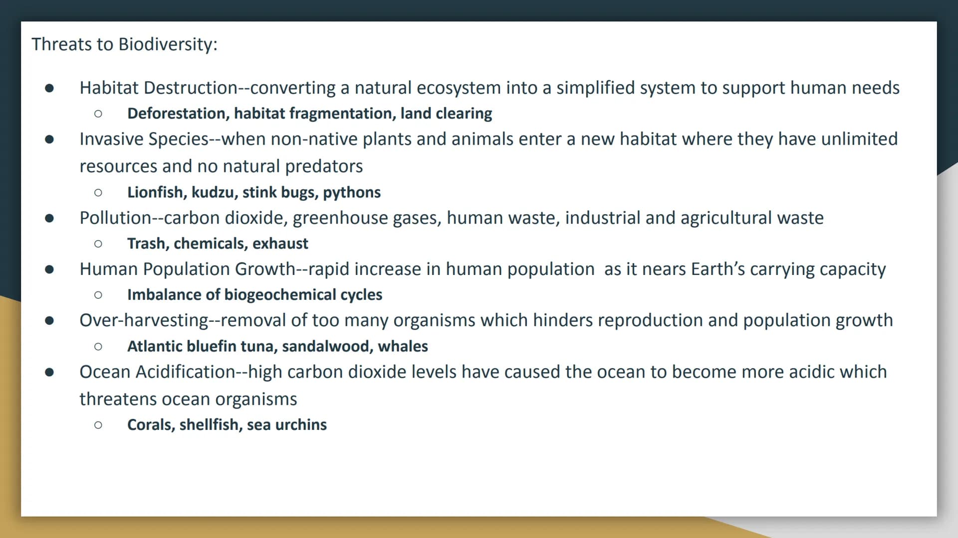 
<p>Human impact on biodiversity is a significant concern due to the various ways in which humans depend on Earth's biodiversity, such as fo