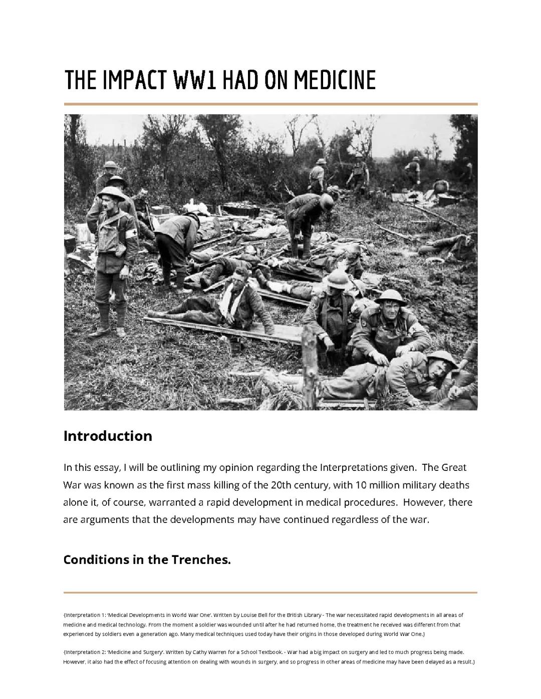 Medicine WW1 History Report