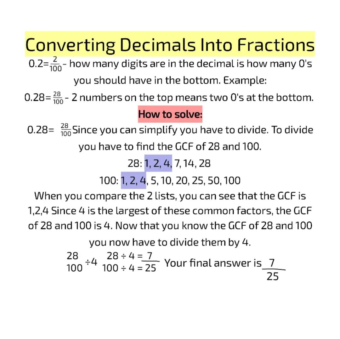 Converting Decimals Into Fractions