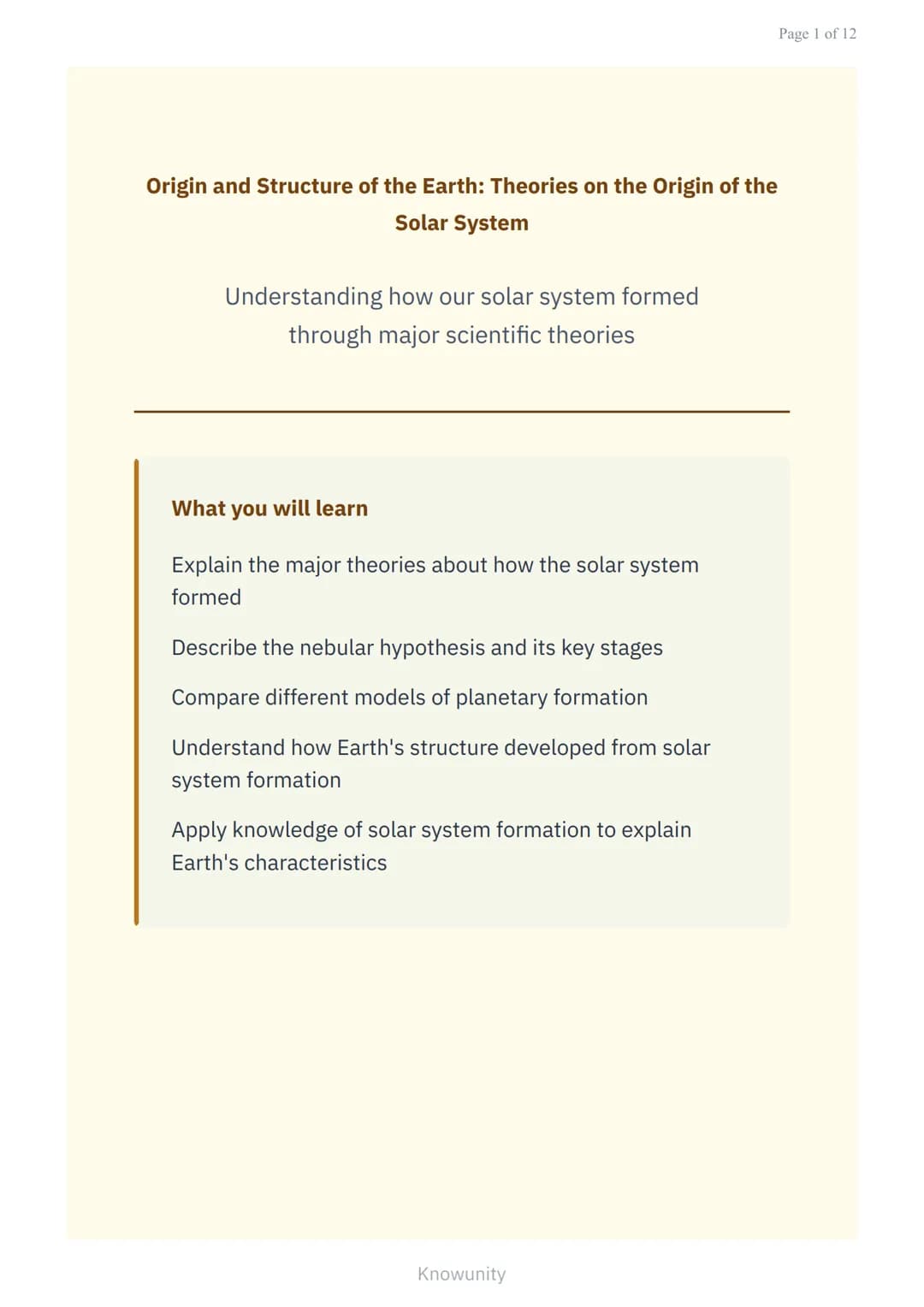 # Origin and Structure of the Earth: Theories on the Origin of the
Solar System

Understanding how our solar system formed
through major sci