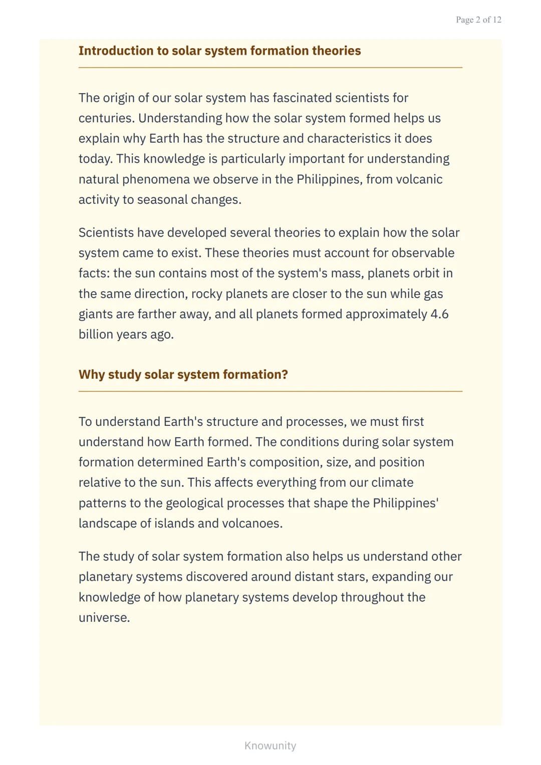 # Origin and Structure of the Earth: Theories on the Origin of the
Solar System

Understanding how our solar system formed
through major sci