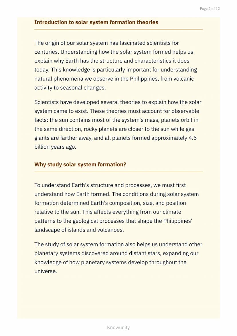 # Origin and Structure of the Earth: Theories on the Origin of the
Solar System

Understanding how our solar system formed
through major sci