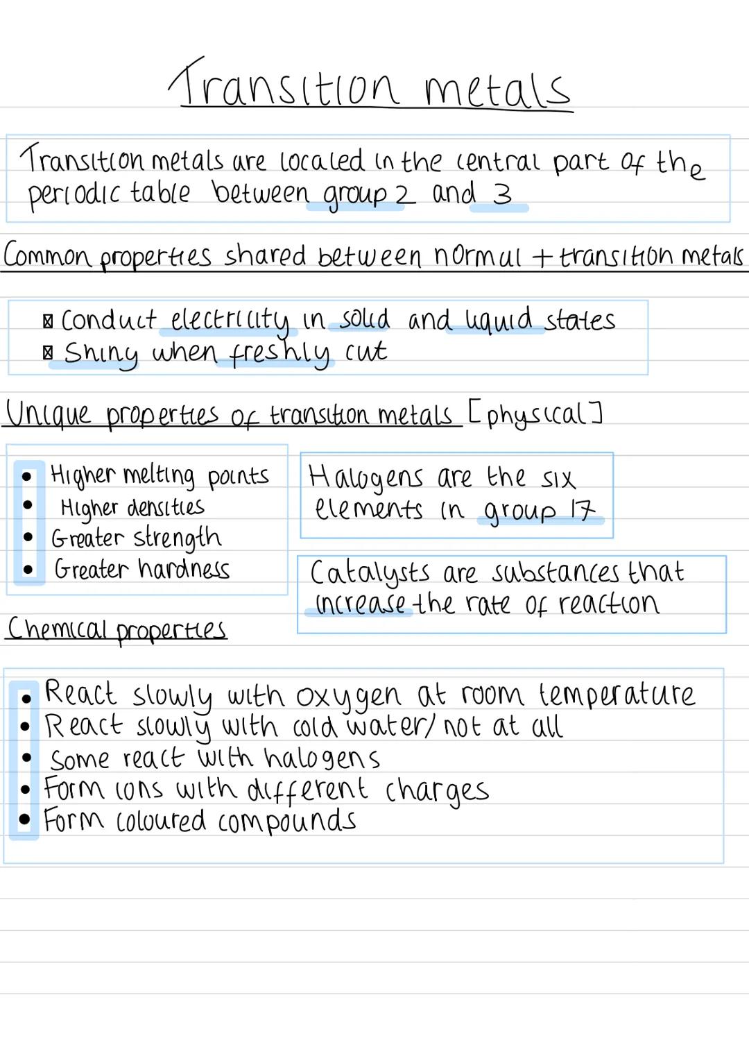 Transition metals
Transition metals are localed in the central part of the
periodic table between group 2 and 3
Common properties shared bet