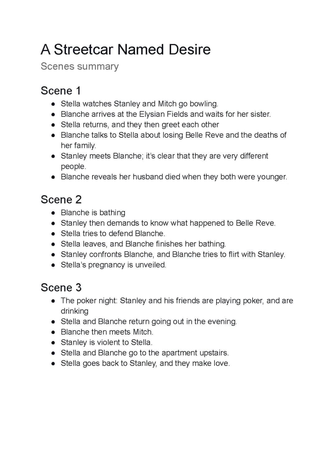 Streetcar Named Desire Scene Summaries for Kids - PDF Included