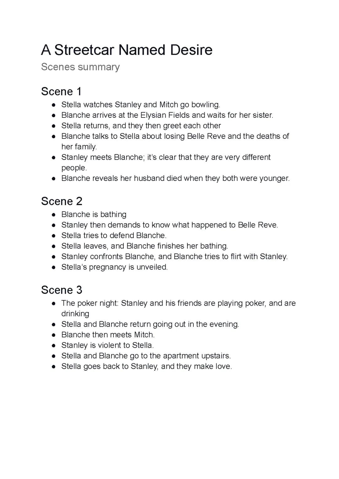 Streetcar Named Desire Scene Summaries for Kids - PDF Included