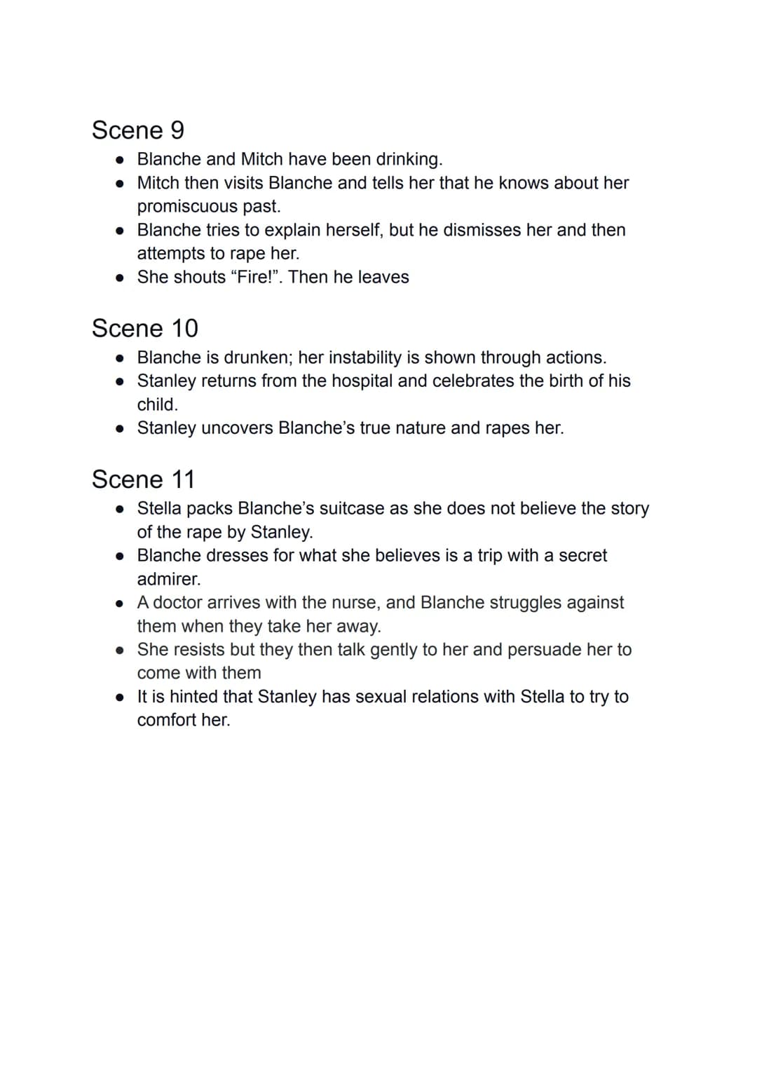 A Streetcar Named Desire
Scenes summary
Scene 1
• Stella watches Stanley and Mitch go bowling.
• Blanche arrives at the Elysian Fields and w