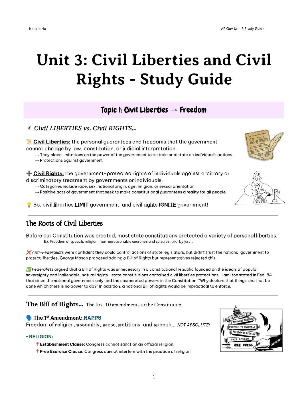 AP Gov Unit 3: Civil Liberties and Civil Rights Study Guide & Lemon v Kurtzman Review