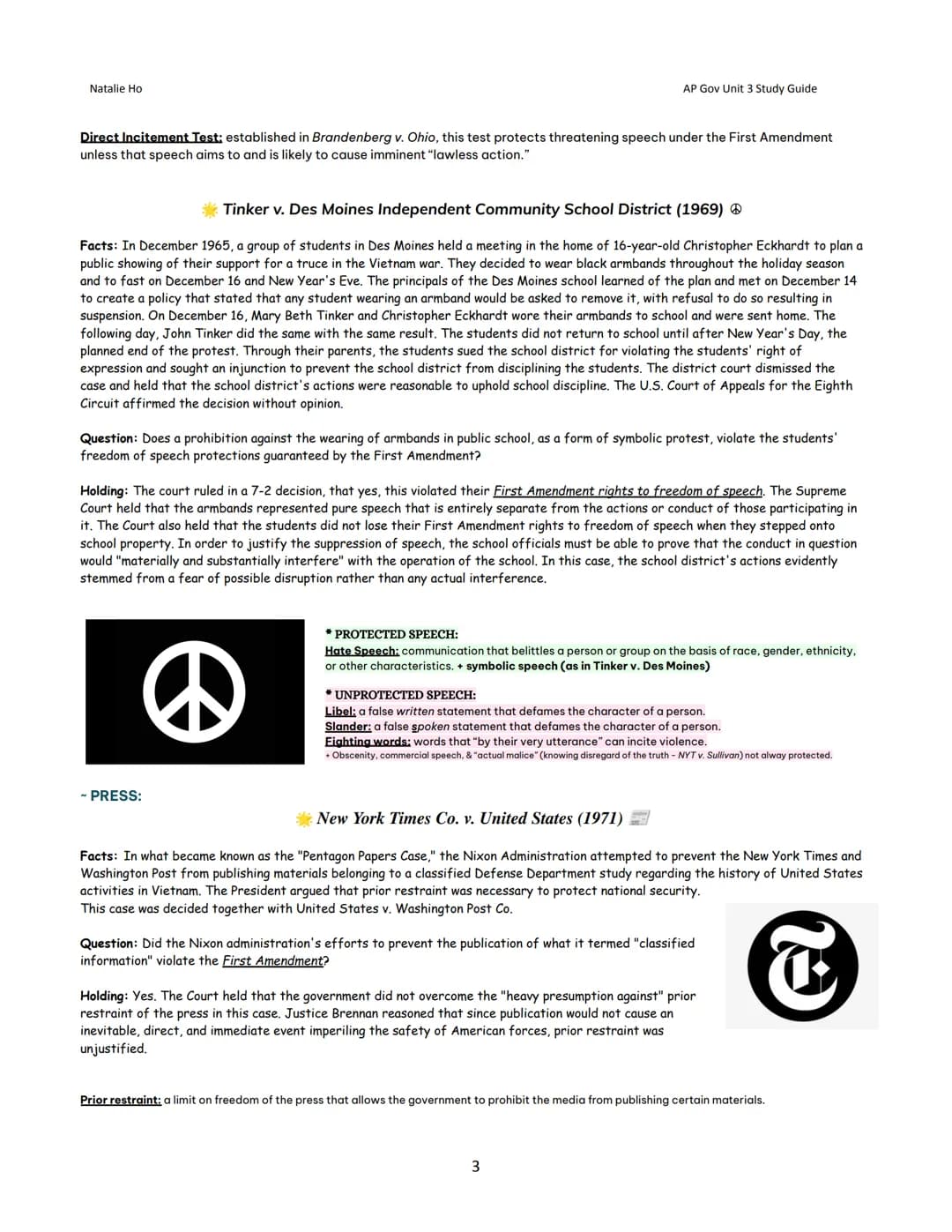 Natalie Ho
Unit 3: Civil Liberties and Civil
Rights - Study Guide
Topic 1: Civil Liberties
→
Freedom
*Civil LIBERTIES vs. Civil RIGHTS...
Ci