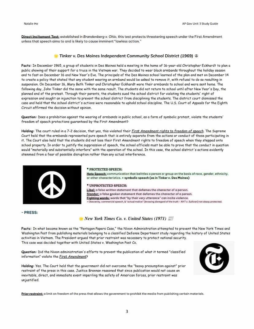 Natalie Ho
Unit 3: Civil Liberties and Civil
Rights - Study Guide
Topic 1: Civil Liberties
→
Freedom
*Civil LIBERTIES vs. Civil RIGHTS...
Ci