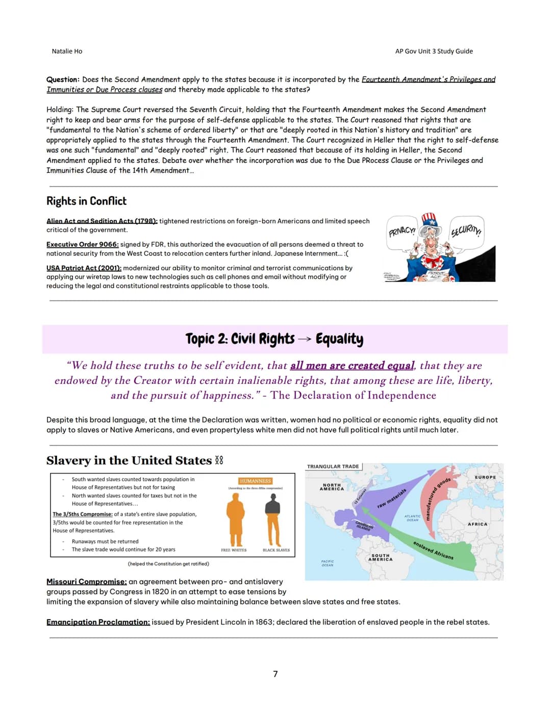 Natalie Ho
Unit 3: Civil Liberties and Civil
Rights - Study Guide
Topic 1: Civil Liberties
→
Freedom
*Civil LIBERTIES vs. Civil RIGHTS...
Ci