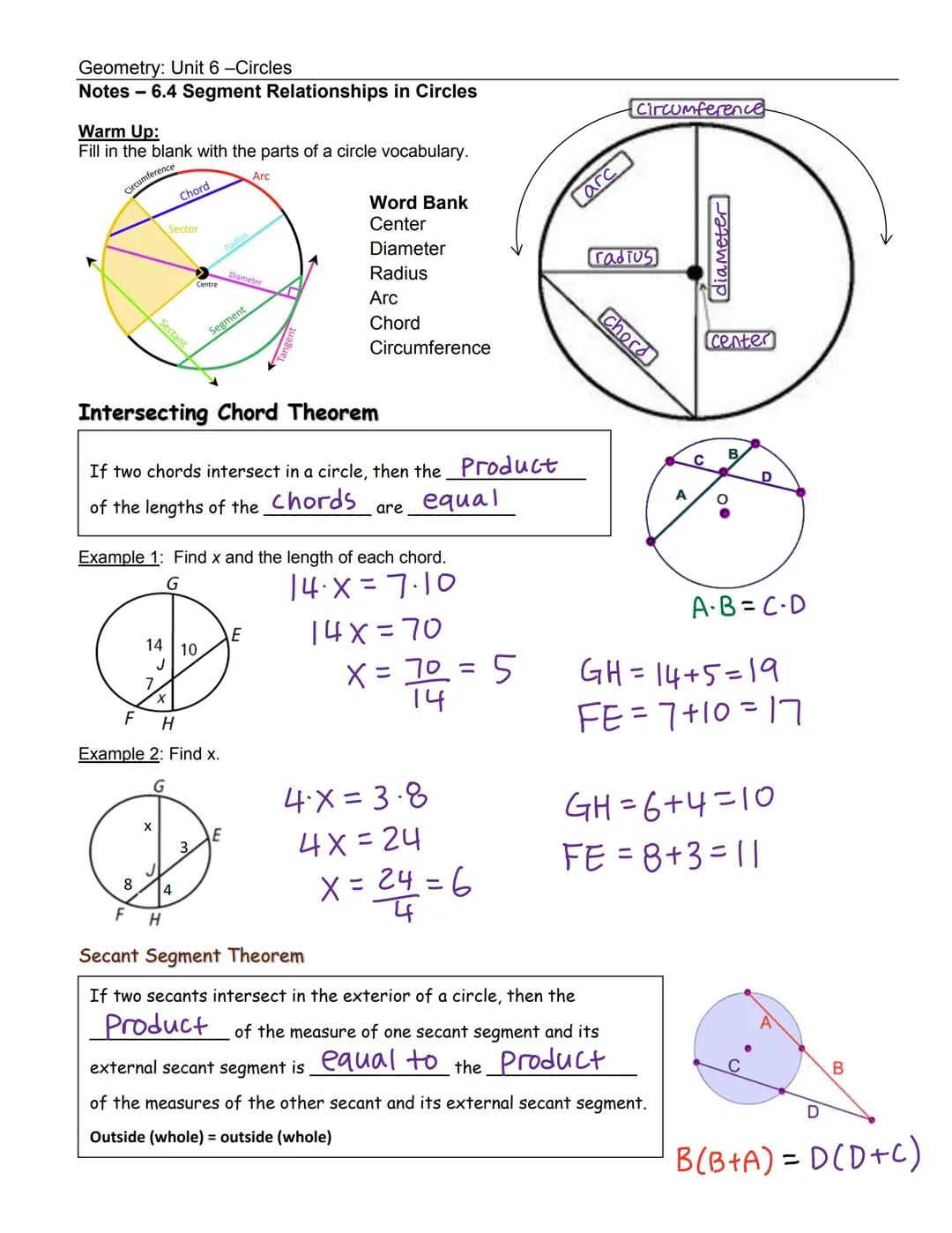 Segment relationship in circles