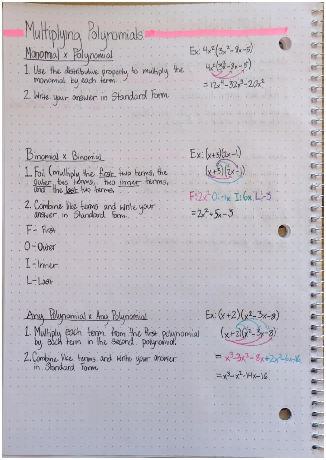 2
Polynomials int
i
2. Write
your
(decreasing order of degree)
Adding and subtracting palynomials-
adding Polynomals:
1. Add like terms toge