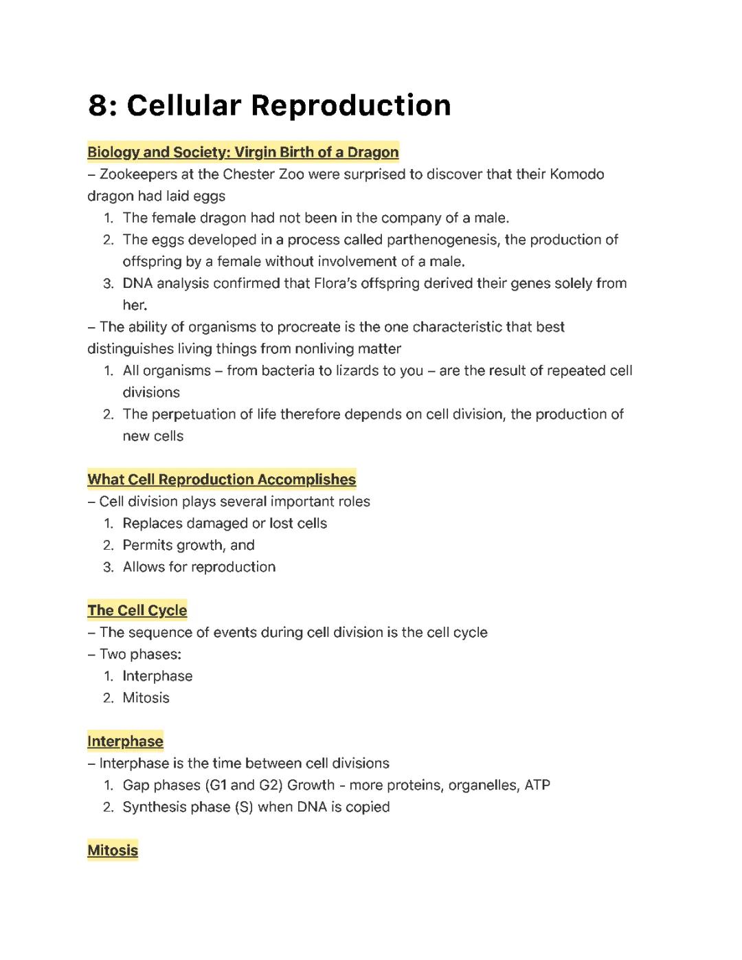 Cellular Reproduction Lecture Notes