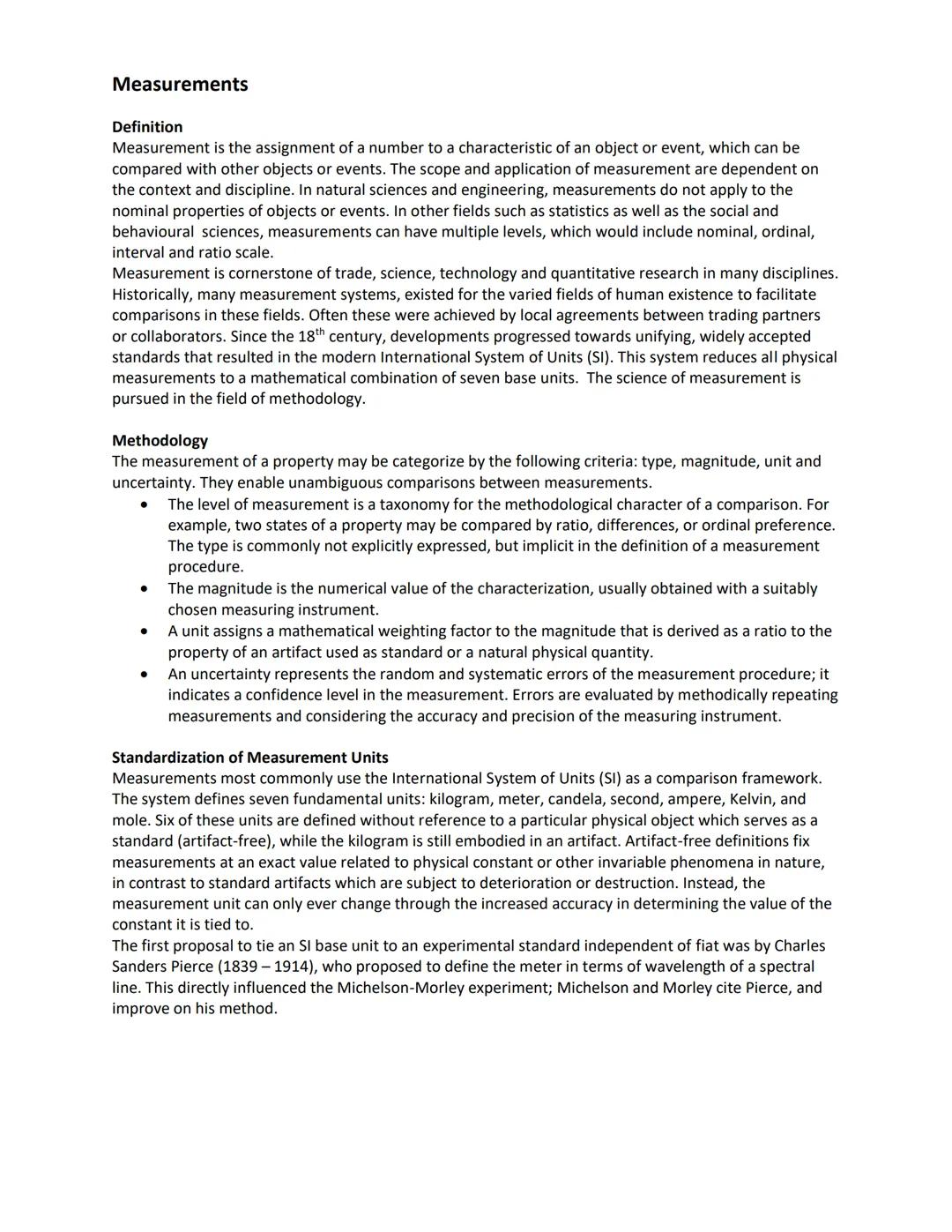 # Measurements

Definition
Measurement is the assignment of a number to a characteristic of an object or event, which can be
compared with o