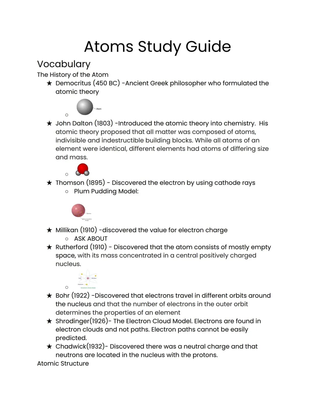 Chemisty Atoms Study Guide 