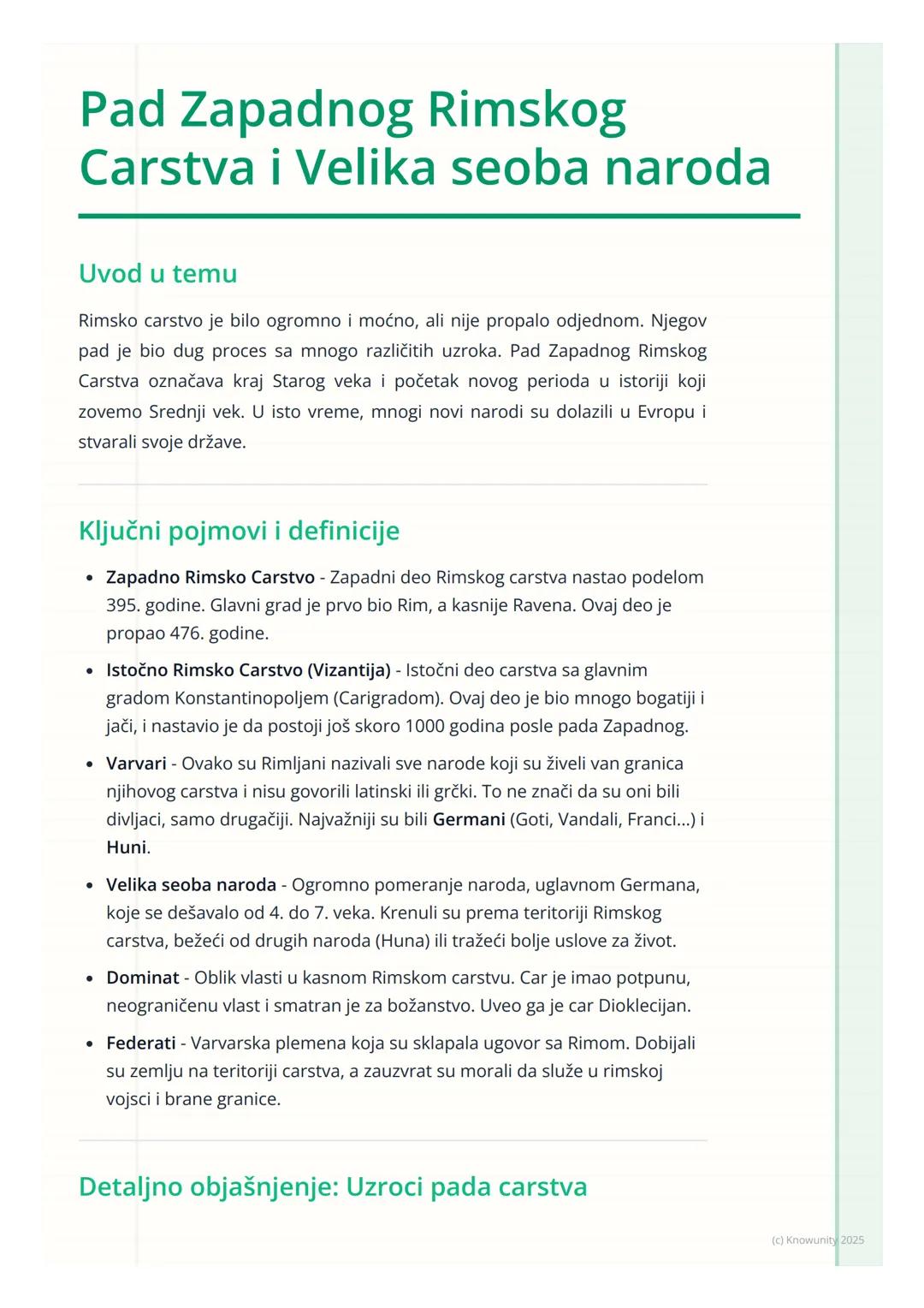 # Pad Zapadnog Rimskog
# Carstva i Velika seoba naroda

Uvod u temu

Rimsko carstvo je bilo ogromno i moćno, ali nije propalo odjednom. Njeg