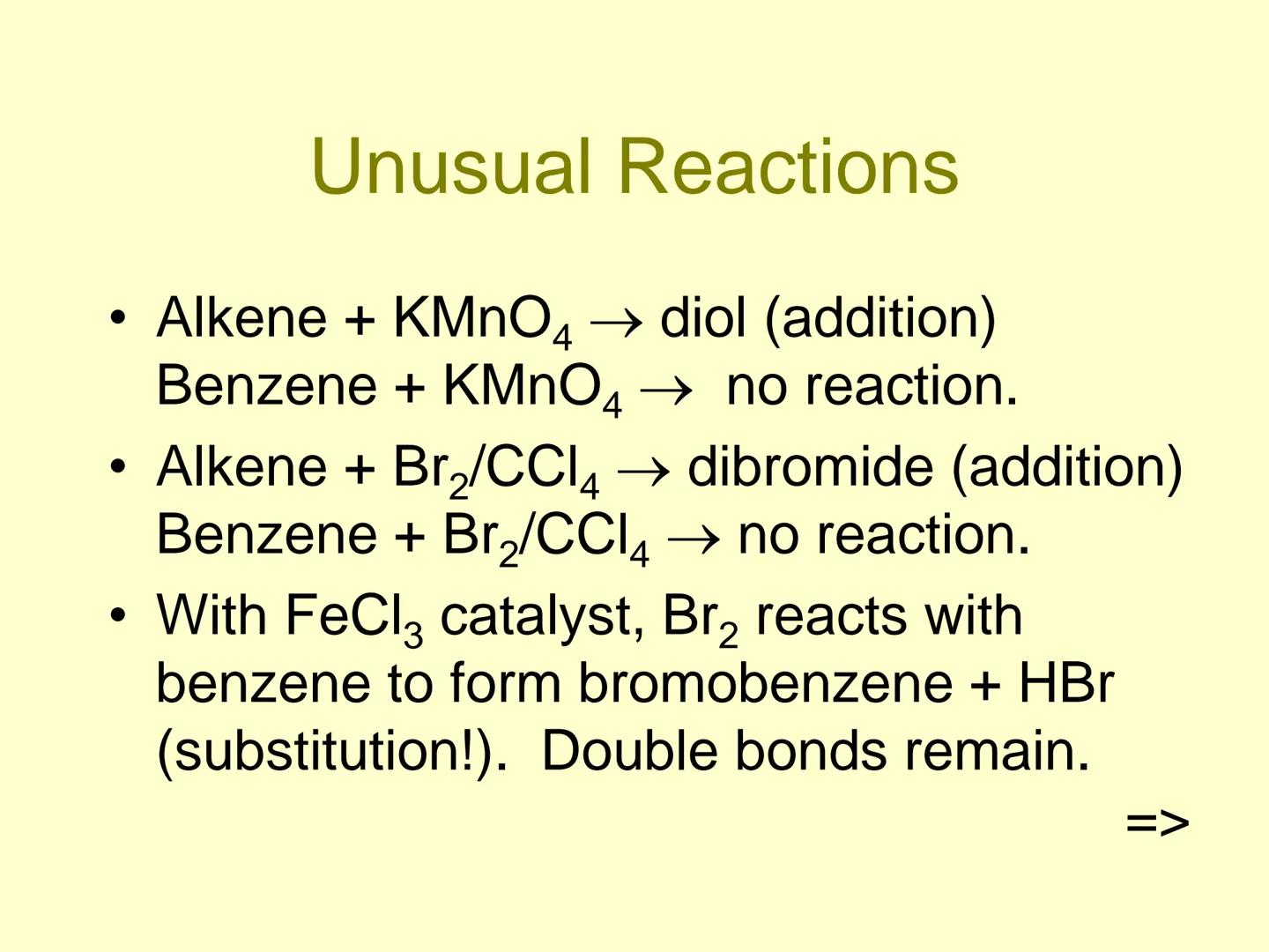 Aromatic Compounds ●
●
●
Discovery of Benzene
Isolated in 1825 by Michael Faraday
who determined C:H ratio to be 1:1.
Synthesized in 1834 by