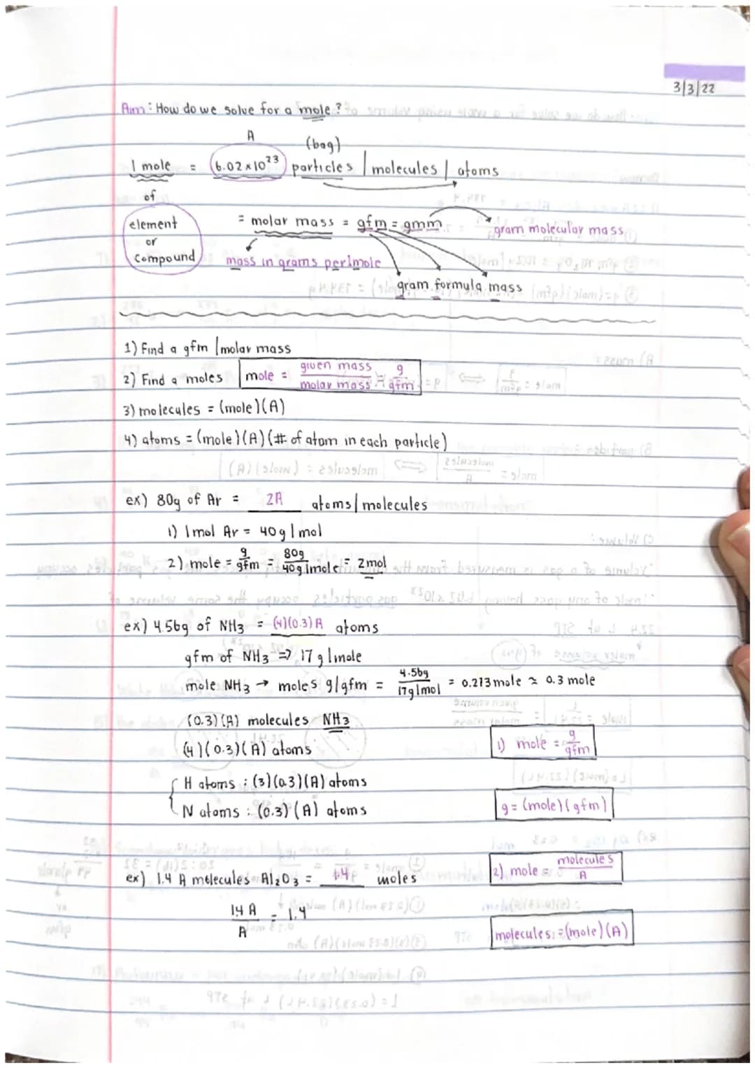 3/1/22
Aum: What is mole?
I. Mole = a pile of particles (atoms [molecules)
erudoupit presuntas
= not larger enough | heavy enough to be weig