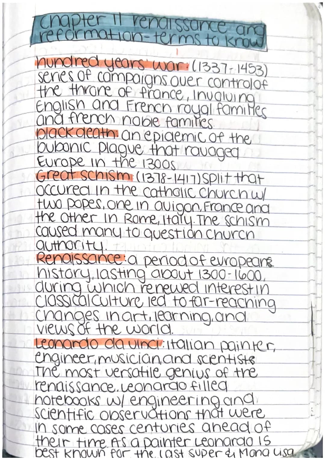 1 Chapter 11 renaissance and
|reformation-terms to know
hundred years war (1337-1453)
series of campaigns over control of
the throne of fran