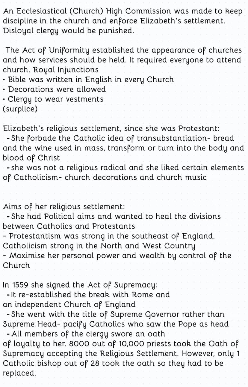 How successfully did Elizabeth deal with the problem of religion?
Key features of Elizabeth's Religious Settlement
Clergy problem (Religious