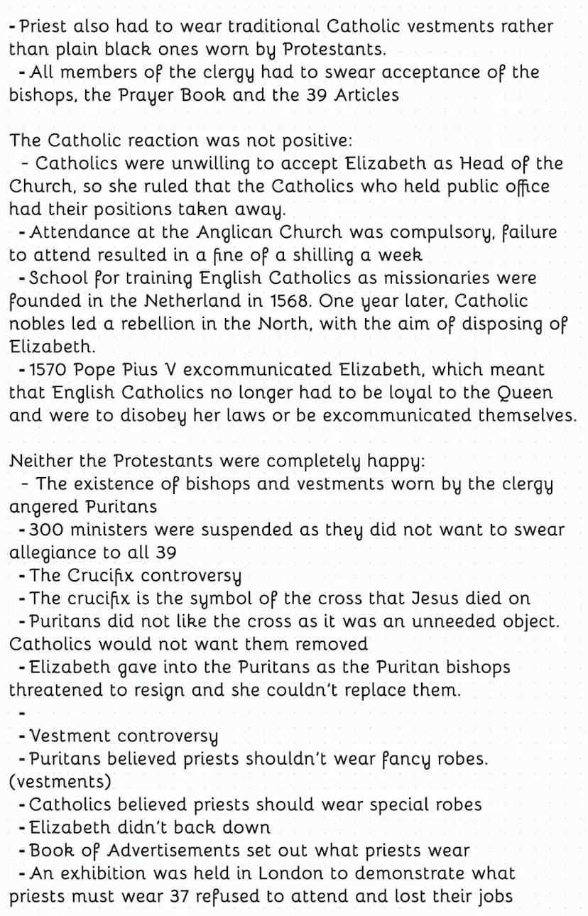 How successfully did Elizabeth deal with the problem of religion?
Key features of Elizabeth's Religious Settlement
Clergy problem (Religious