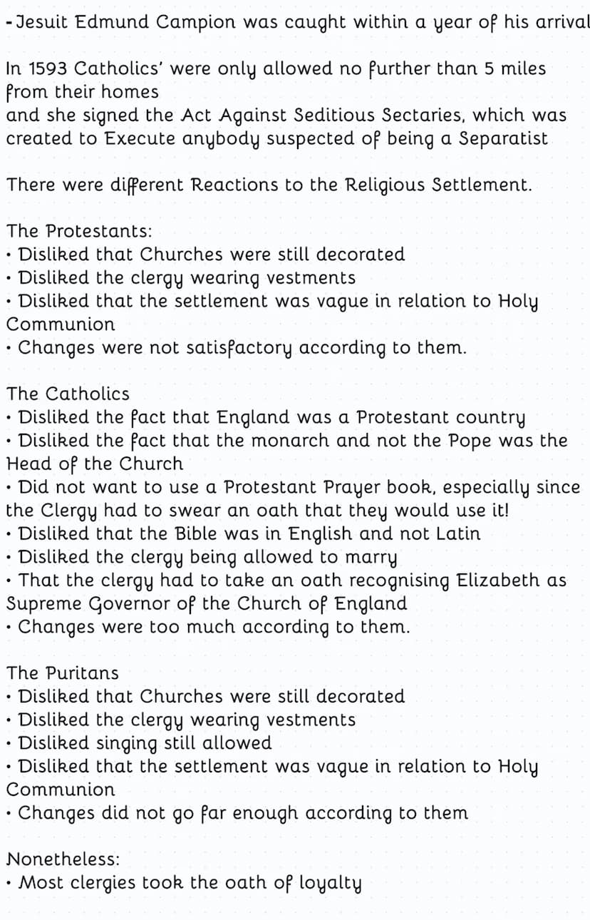 How successfully did Elizabeth deal with the problem of religion?
Key features of Elizabeth's Religious Settlement
Clergy problem (Religious