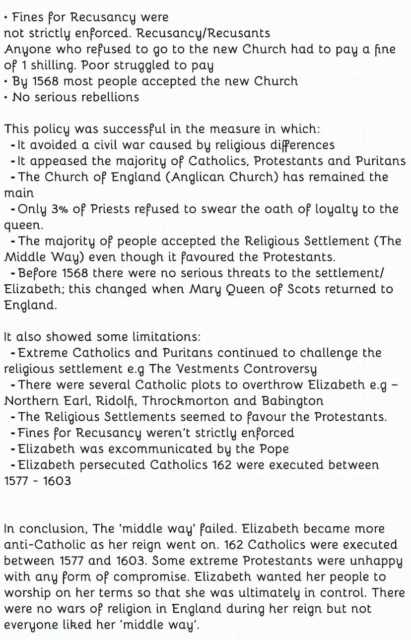How successfully did Elizabeth deal with the problem of religion?
Key features of Elizabeth's Religious Settlement
Clergy problem (Religious