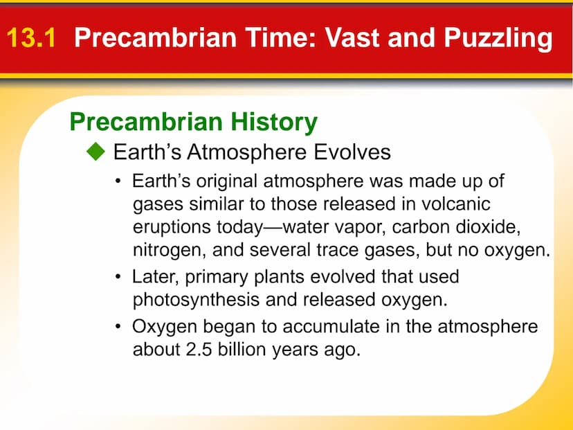 Chapter
13
Earth's History 13.1 Precambrian Time: Vast and Puzzling
Precambrian History
The Precambrian encompasses immense
geological time,