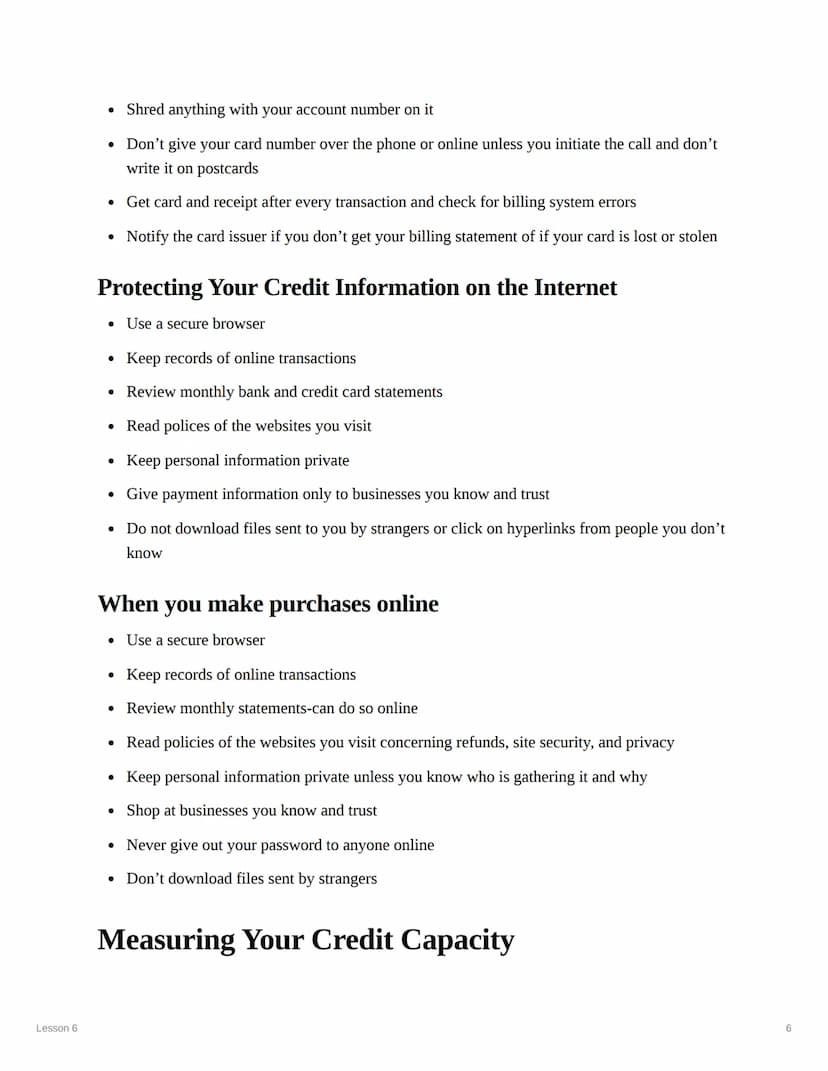 Lesson 6
Lesson 6
Objectives:
1. Define consumer credit and analyze its advantages and disadvantages
2. Differentiate among various types of