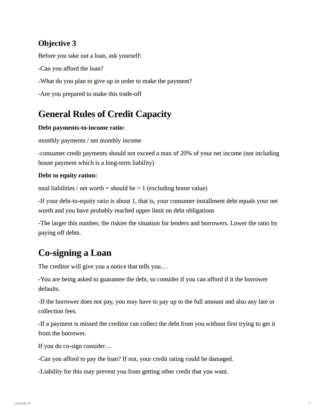 Lesson 6
Lesson 6
Objectives:
1. Define consumer credit and analyze its advantages and disadvantages
2. Differentiate among various types of