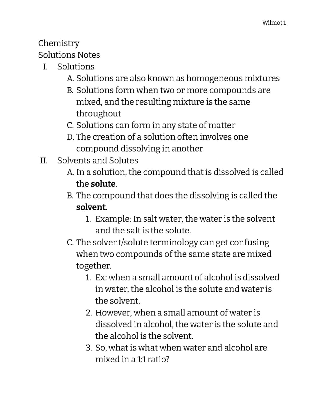 Chemistry: Solutions Notes