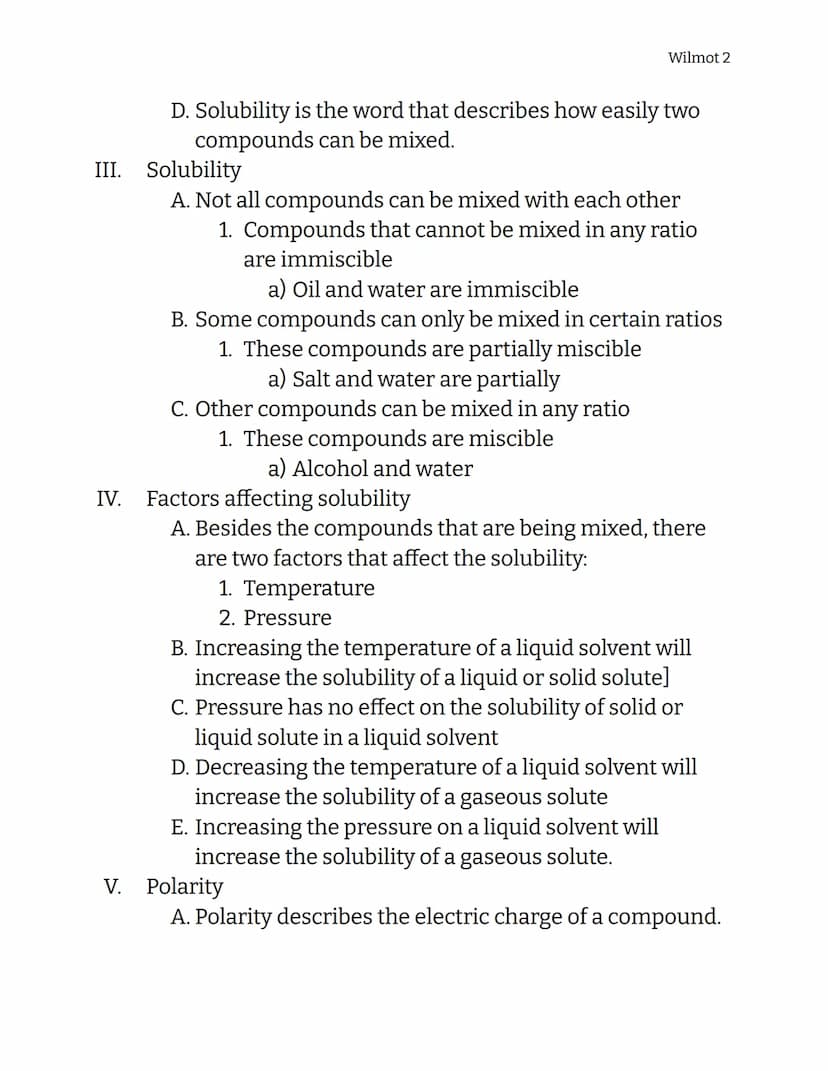 Chemistry
Solutions Notes
I. Solutions
Wilmot 1
A. Solutions are also known as homogeneous mixtures
B. Solutions form when two or more compo