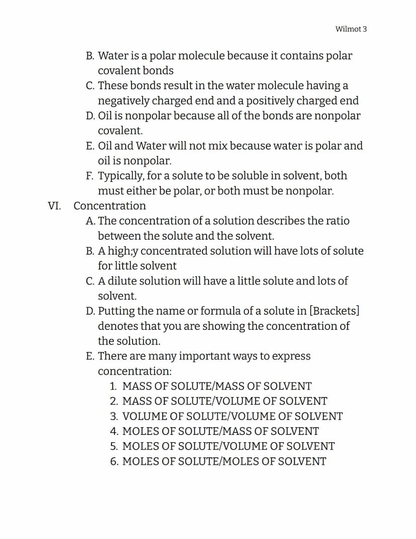 Chemistry
Solutions Notes
I. Solutions
Wilmot 1
A. Solutions are also known as homogeneous mixtures
B. Solutions form when two or more compo