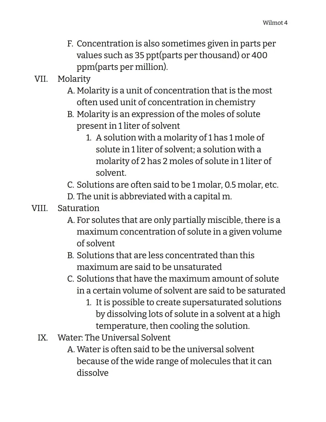 Chemistry
Solutions Notes
I. Solutions
Wilmot 1
A. Solutions are also known as homogeneous mixtures
B. Solutions form when two or more compo
