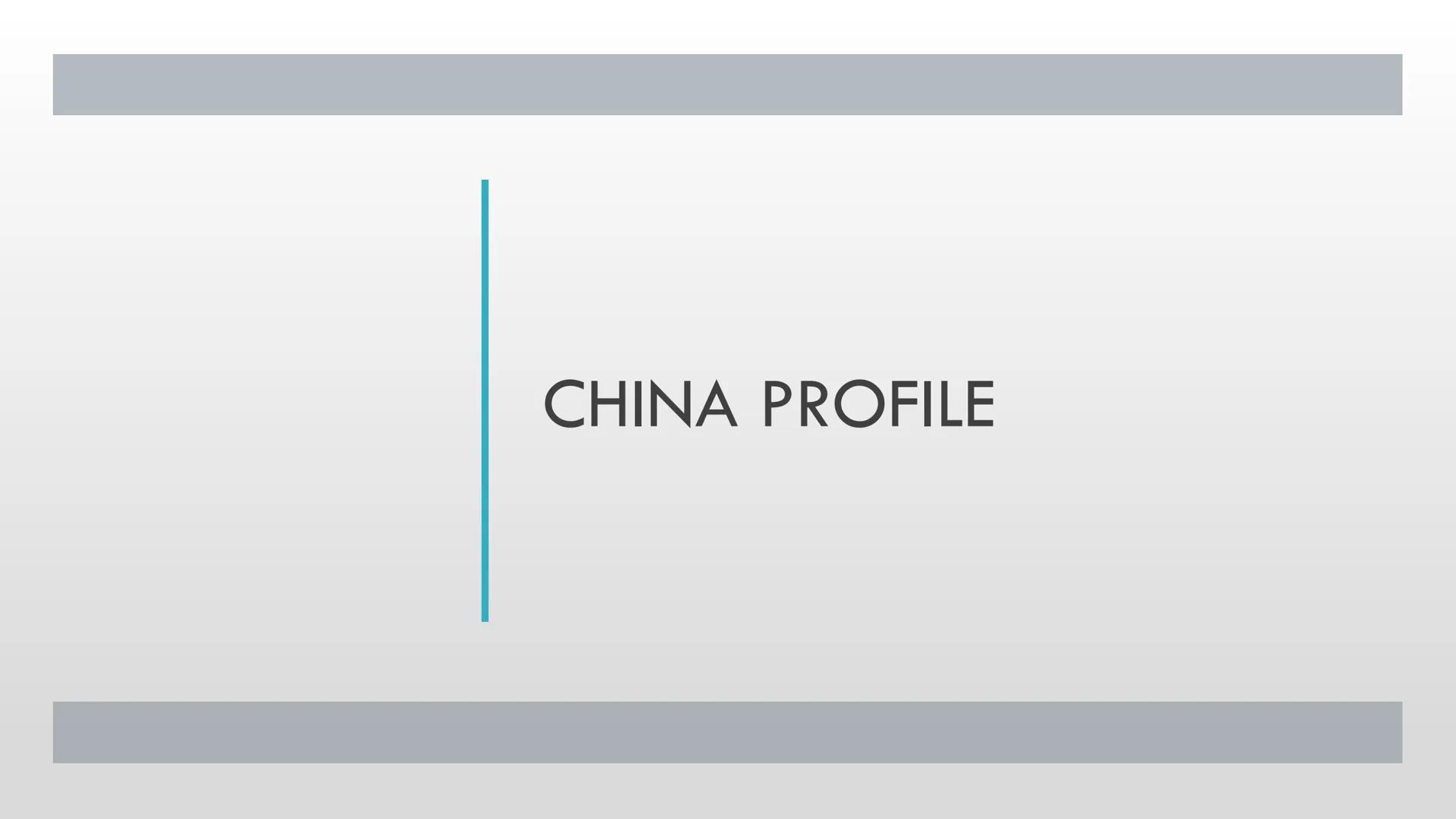 CHINA PROFILE GENERAL INFO
.
- China is located in Southeast Asia
- It is next to the Pacific Ocean
- China 2nd largest country with 9.6 mil