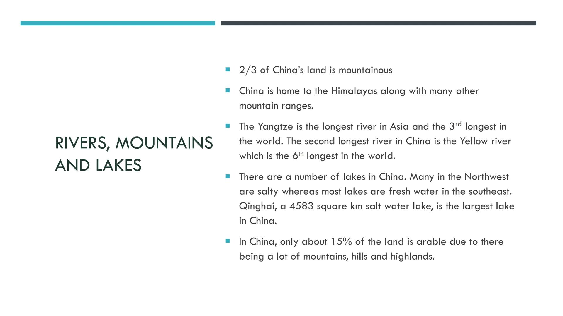 CHINA PROFILE GENERAL INFO
.
- China is located in Southeast Asia
- It is next to the Pacific Ocean
- China 2nd largest country with 9.6 mil