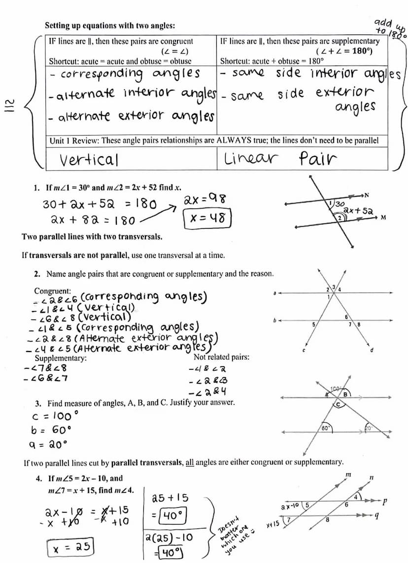 Parallel Lines and
Transversals: Angle Pairs
Line a is called a transversal because it intersects two other lines (b and c). The intersectio