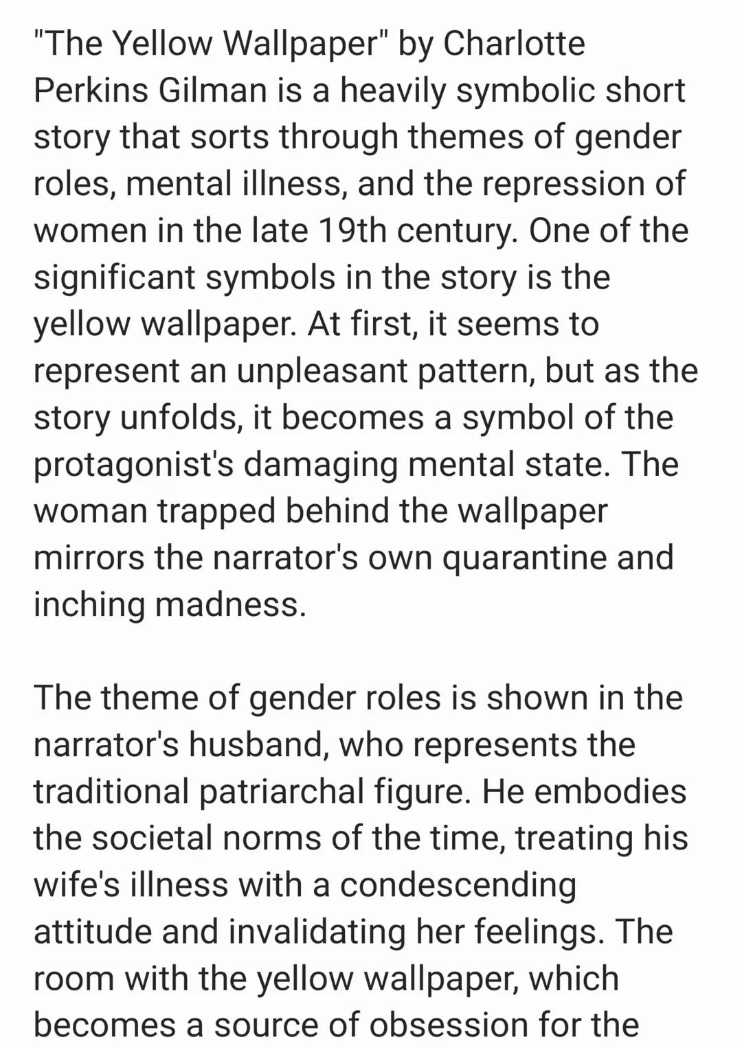 Full literary element analysis on "The Yellow Wallpaper" by Charlotte Perkins Gilman