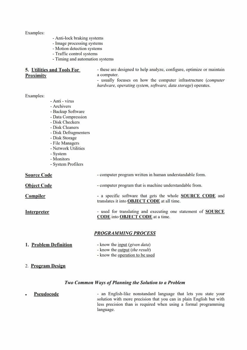 Computer Programming
Computer Program
Examples:
1. Operating System Software
Examples:
PROGRAMMING PROCESS AND DESIGN
- Microsoft Windows
ma
