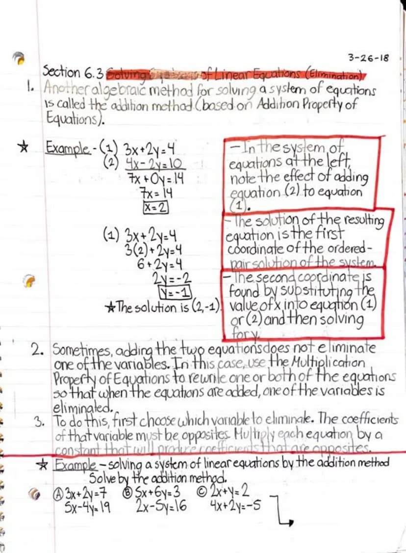 Section 6.2: Solving Systems of Linear Equations (substitution) 3/25/18
1. Finding a graphical solution of a system of equations is based on