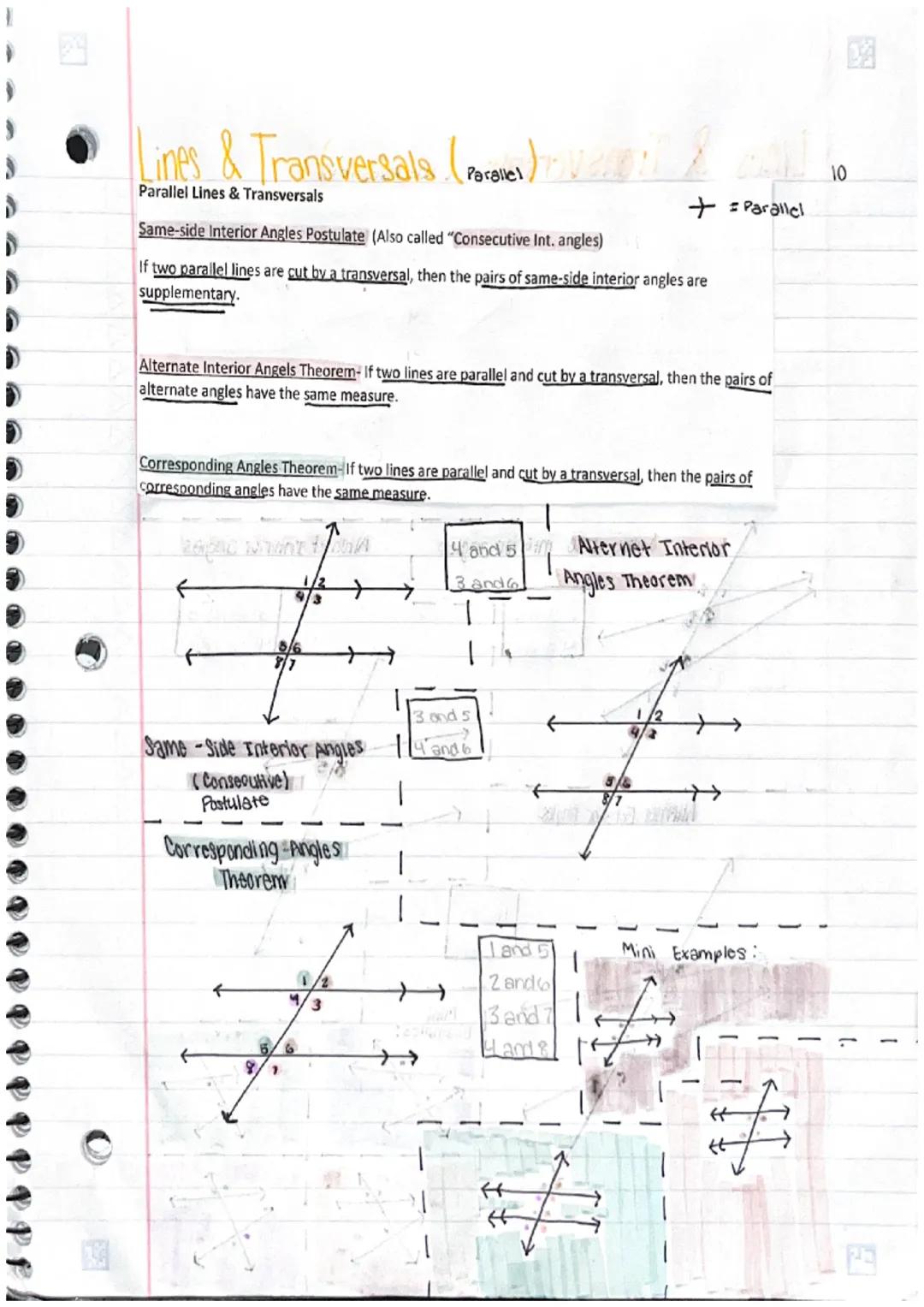 Lines & Transversals (Not Paralles)
Corresponding Angles- lie on the same side of
the transversal and on the same sides of the
intersected l