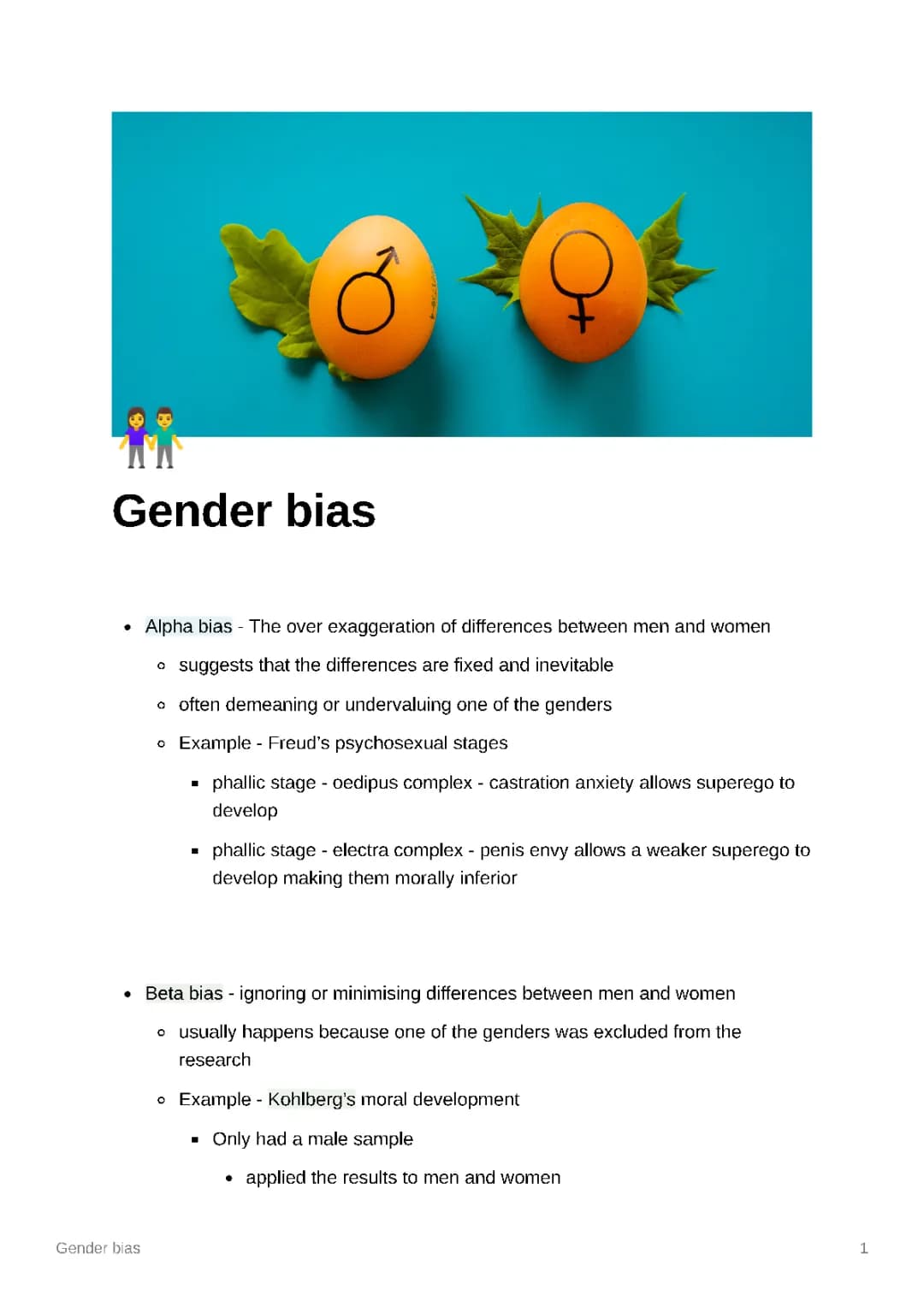 Learning About Gender Bias: Alpha and Beta Bias for Kids