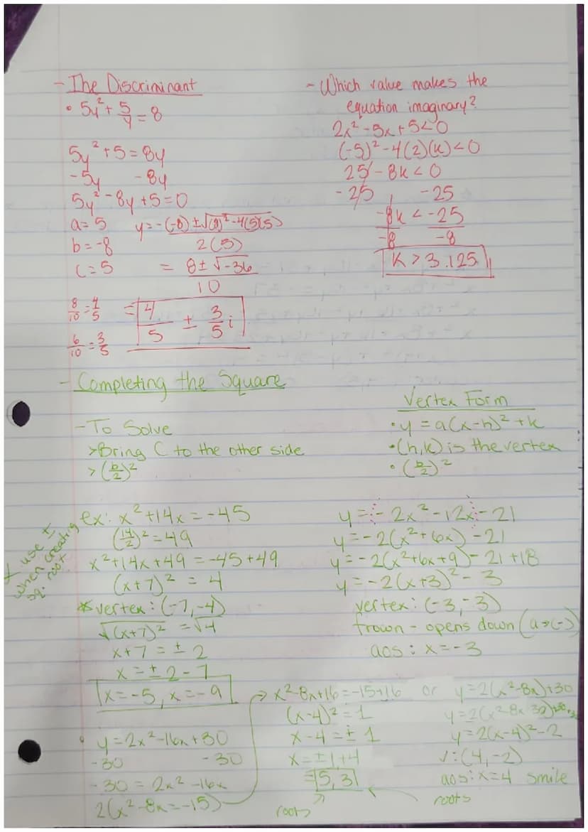 Quadratic Function Exam Review
- Quadratic Equation
Rules:
up =
*Vertex
• Must be set = 0
*
Parabola
facing down.
=max&
= min.
* Cannot divi