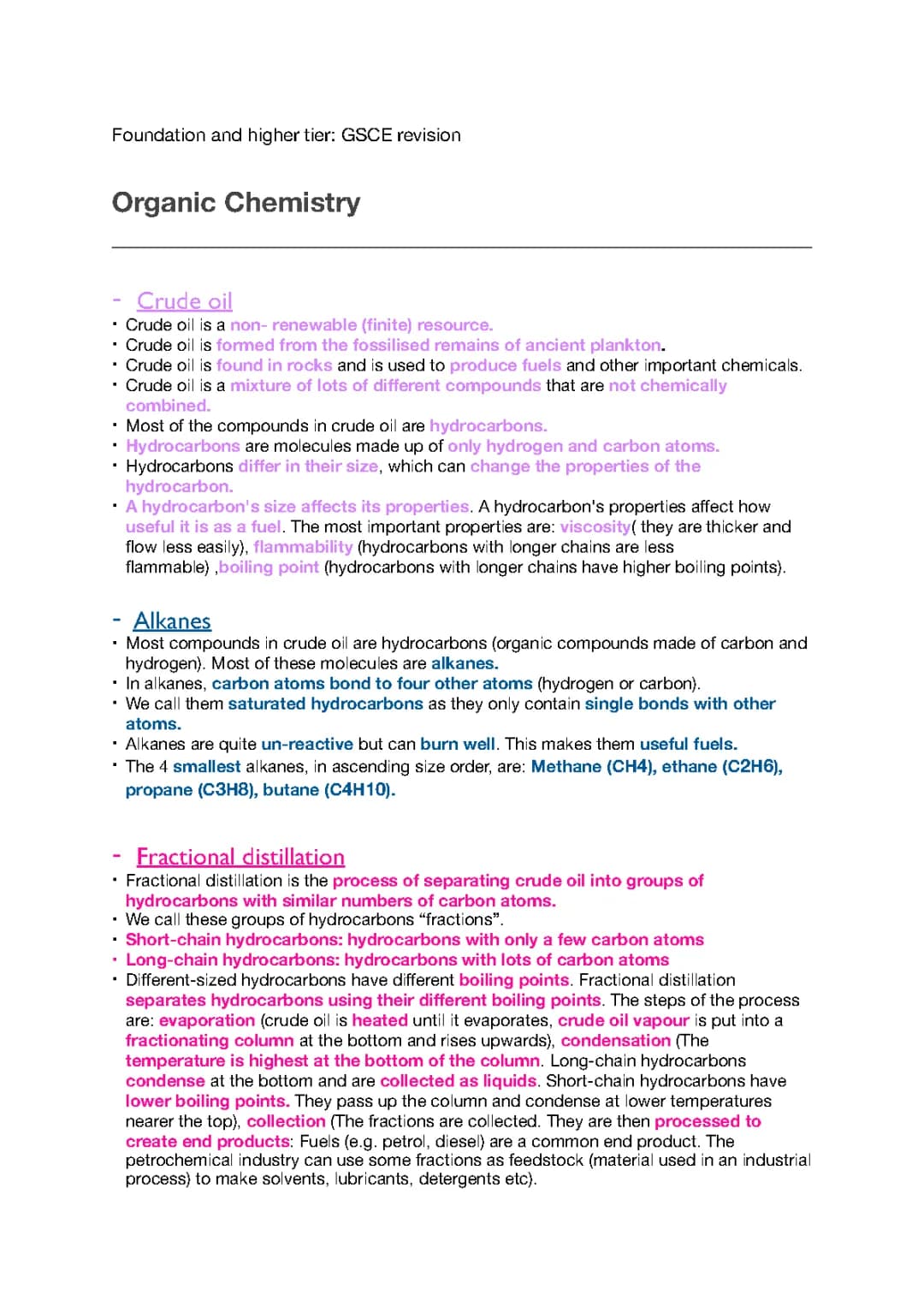 organic chemistry notes & questions